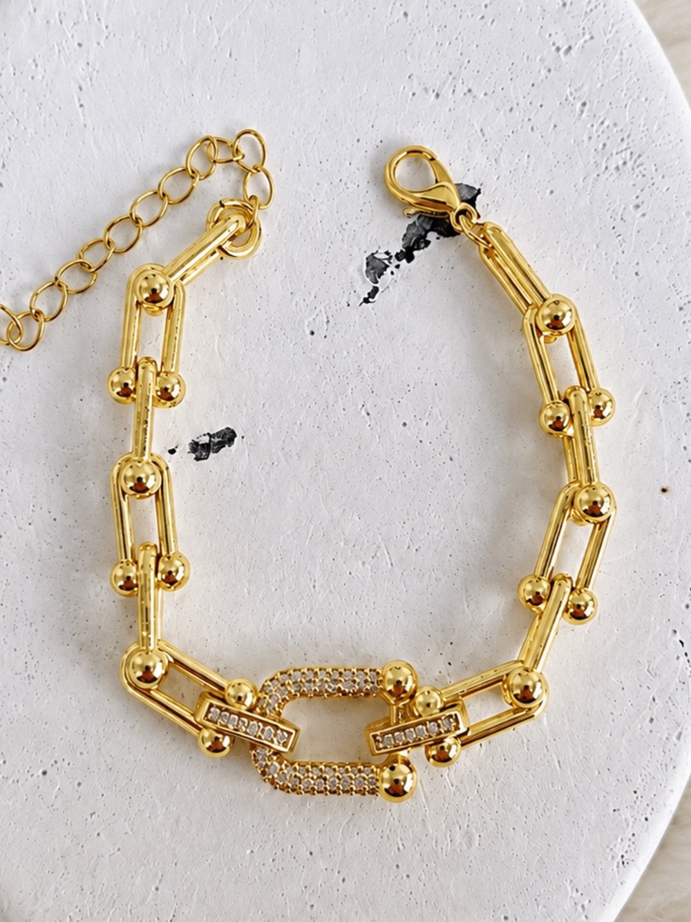 Gold Plated CZ Zircon Geometric Link Chain Statement Bracelet